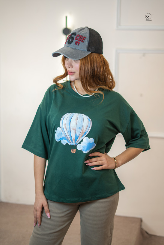 تیشرت زنانه چاپی باکسی طرح بالون