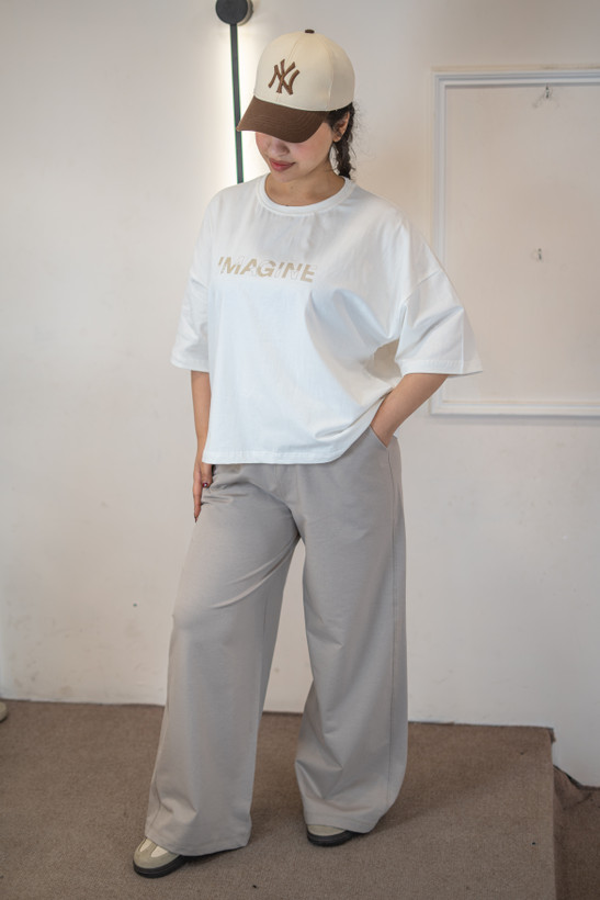 ست زنانه تیشرت و شلوار بگ طرح Imagine