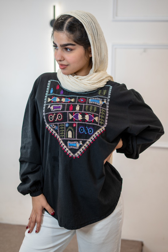 شومیز زنانه الیاف طبیعی گلدوزی مدل حدیث