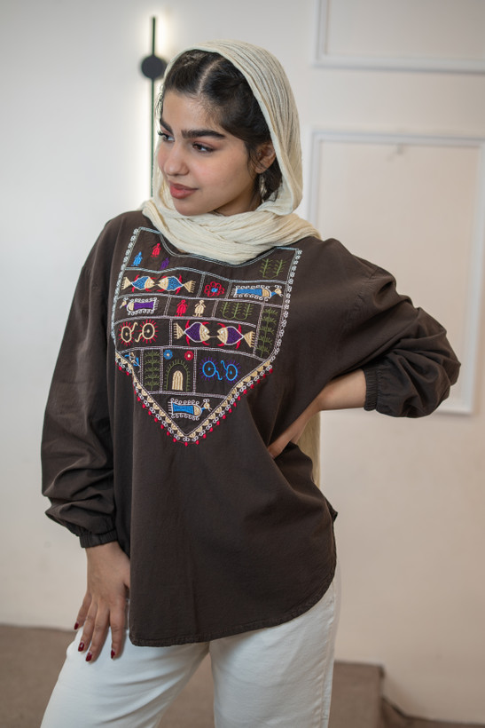 شومیز زنانه الیاف طبیعی گلدوزی مدل حدیث