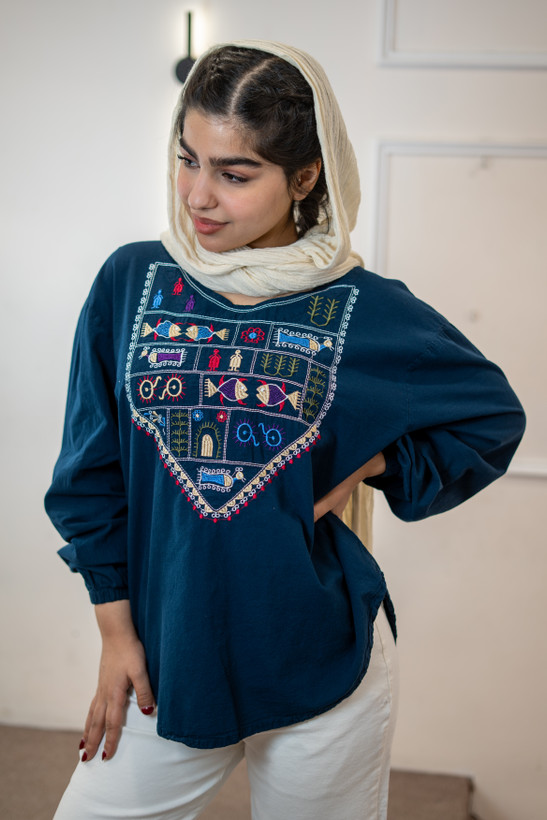 شومیز زنانه الیاف طبیعی گلدوزی مدل حدیث