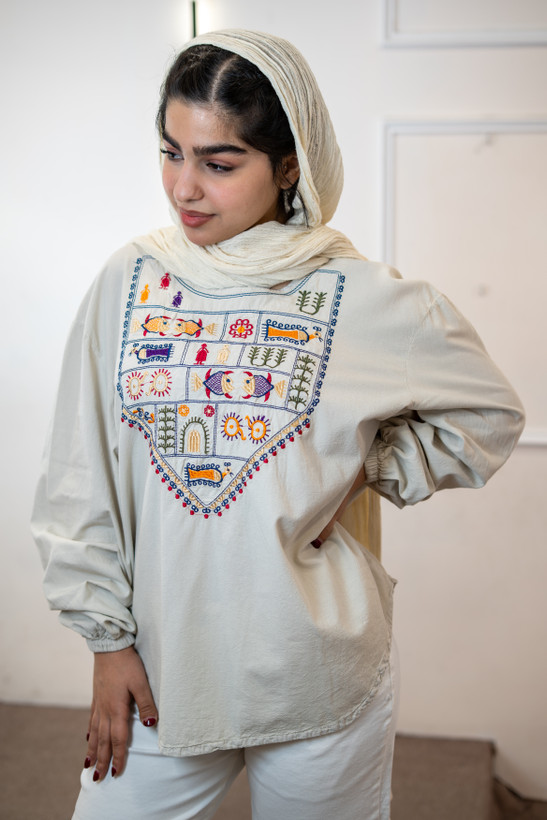 شومیز زنانه الیاف طبیعی گلدوزی مدل حدیث