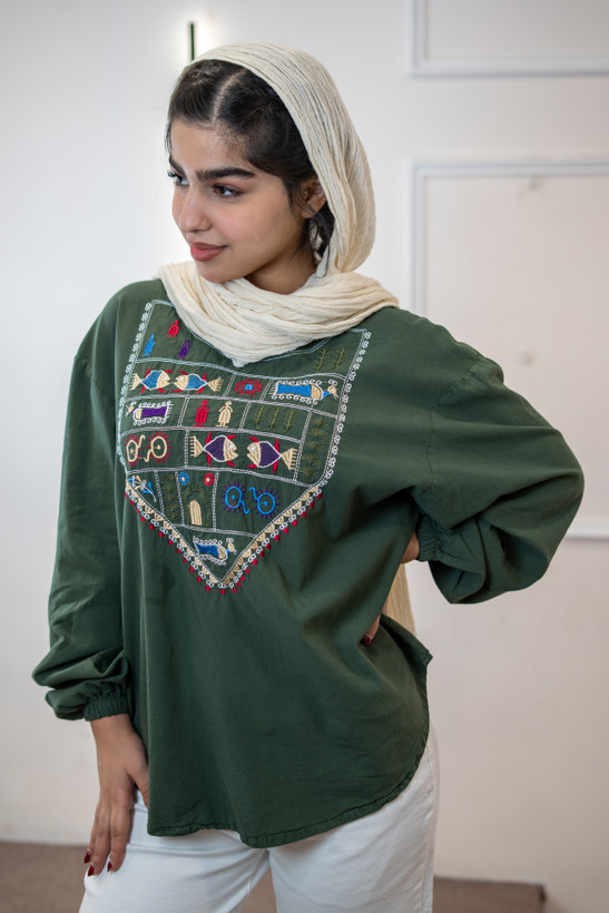 شومیز زنانه الیاف طبیعی گلدوزی مدل حدیث