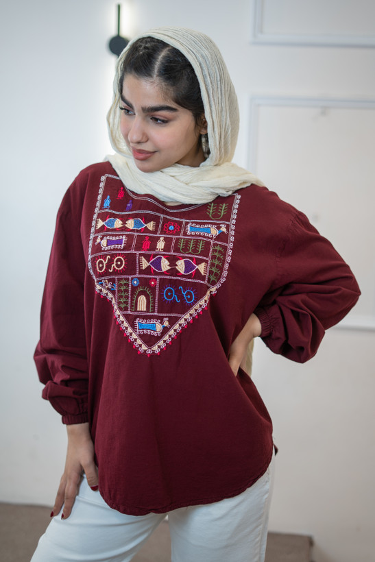 شومیز زنانه الیاف طبیعی گلدوزی مدل حدیث