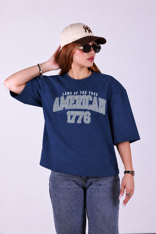 تیشرت زنانه دورس دو نخ طرح American 1776