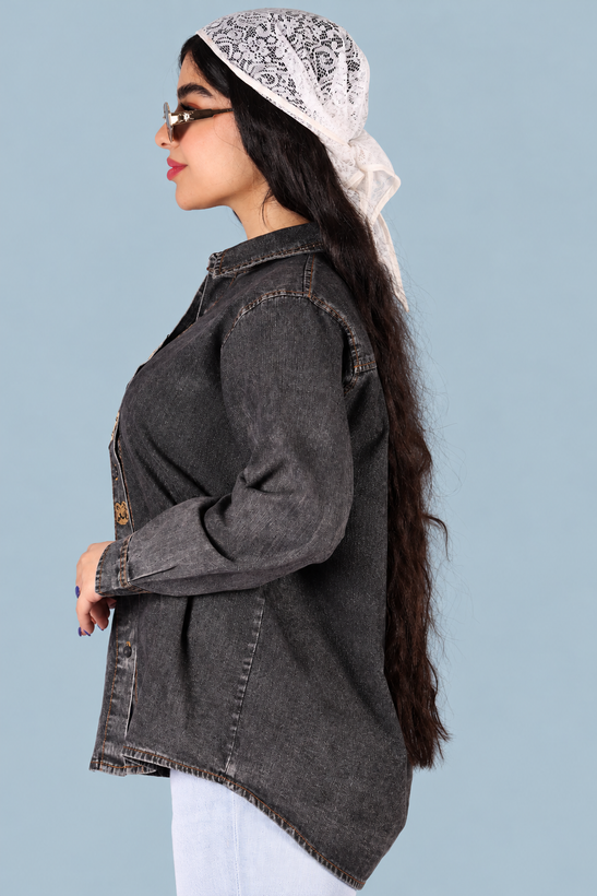 شومیز زنانه جین طرح گربه