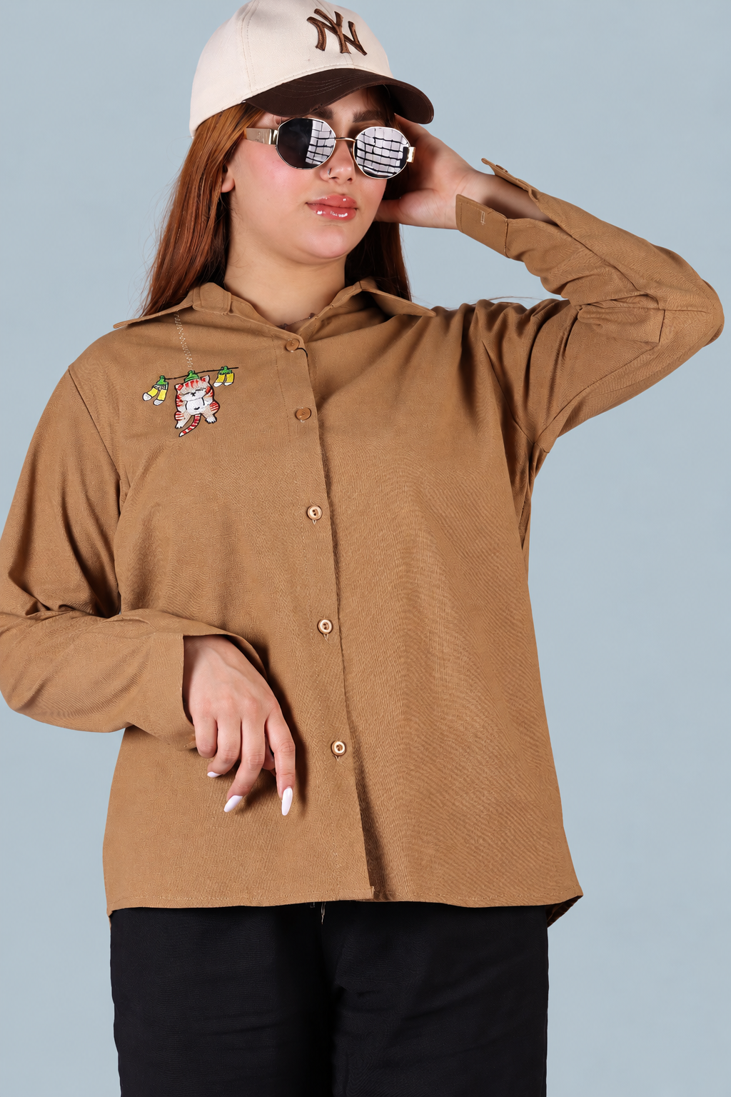 شومیز زنانه لینن گلدوزی طرح گربه